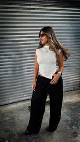 “AUDREY” ASYMMETRICAL MOCK NECK TOP